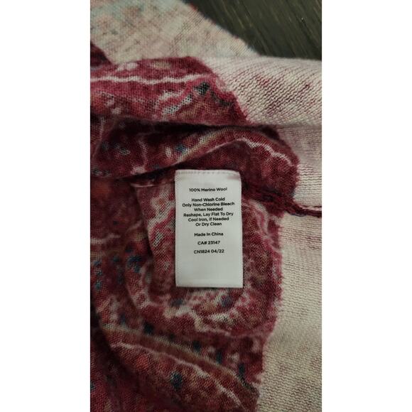 Talbots Pure Merino Wool Puff Sleeve Burgendy Pink Paisley Sweater Plus Size 1X - Picture 5 of 10